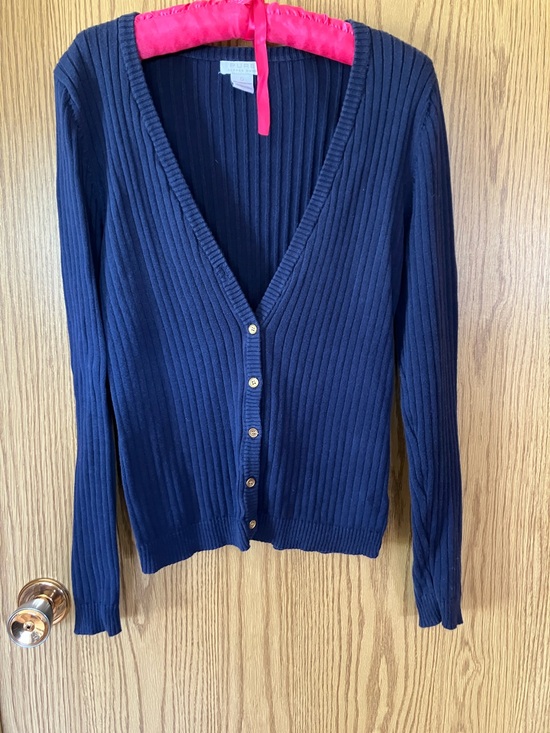 ALFRED SUNG Sweaters - Alfred Sung Classic Navy Ribbed Button-Front Cardigan Sweater